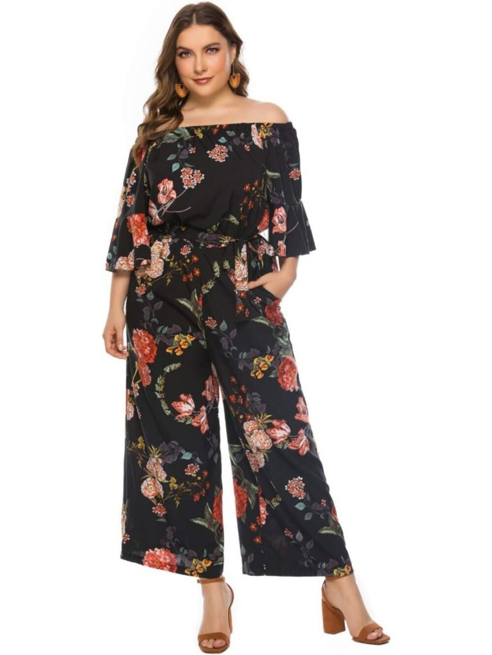 Floral Off-Shoulder Wide Leg Jumpsuit for Women - Dressy Casual Spring Romper